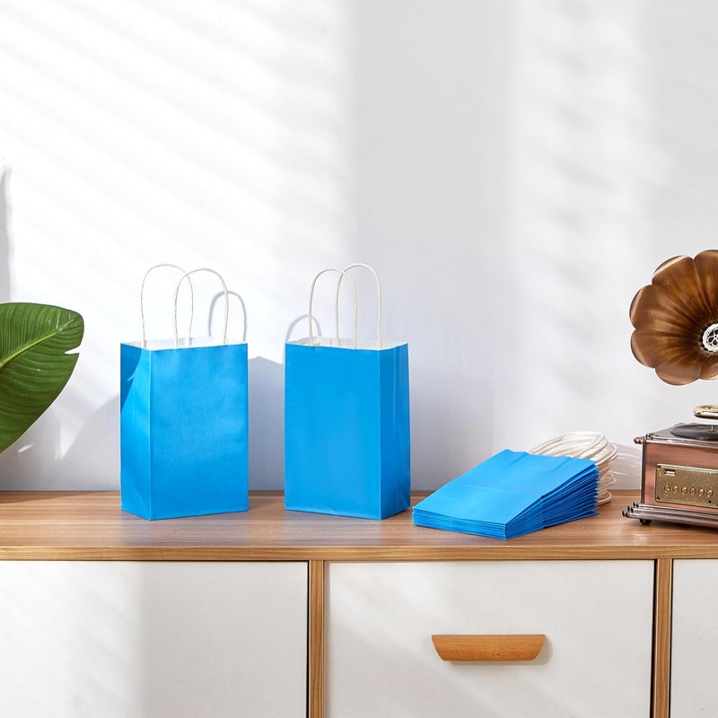 SUNCOLOR 12-Pack Blue Gift Bags with Handles – 8" Recyclable Small Paper Goodie Bags for Party Favors, Baby Showers, Birthdays, Boys’ Parties & Business Gifts - Image 5